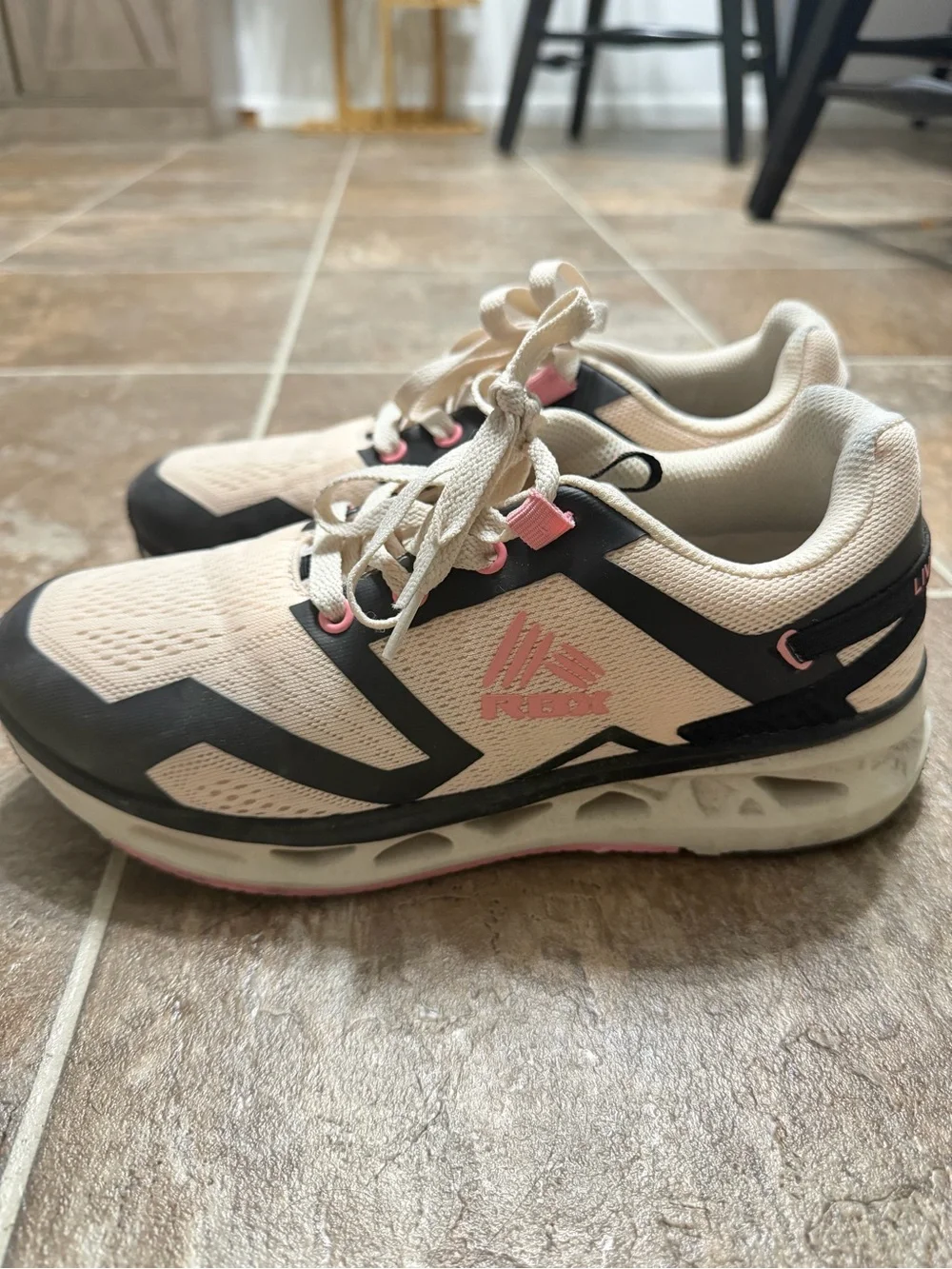 RBX active Women's Cream and Black Athletic Sneakers with Pink Accents